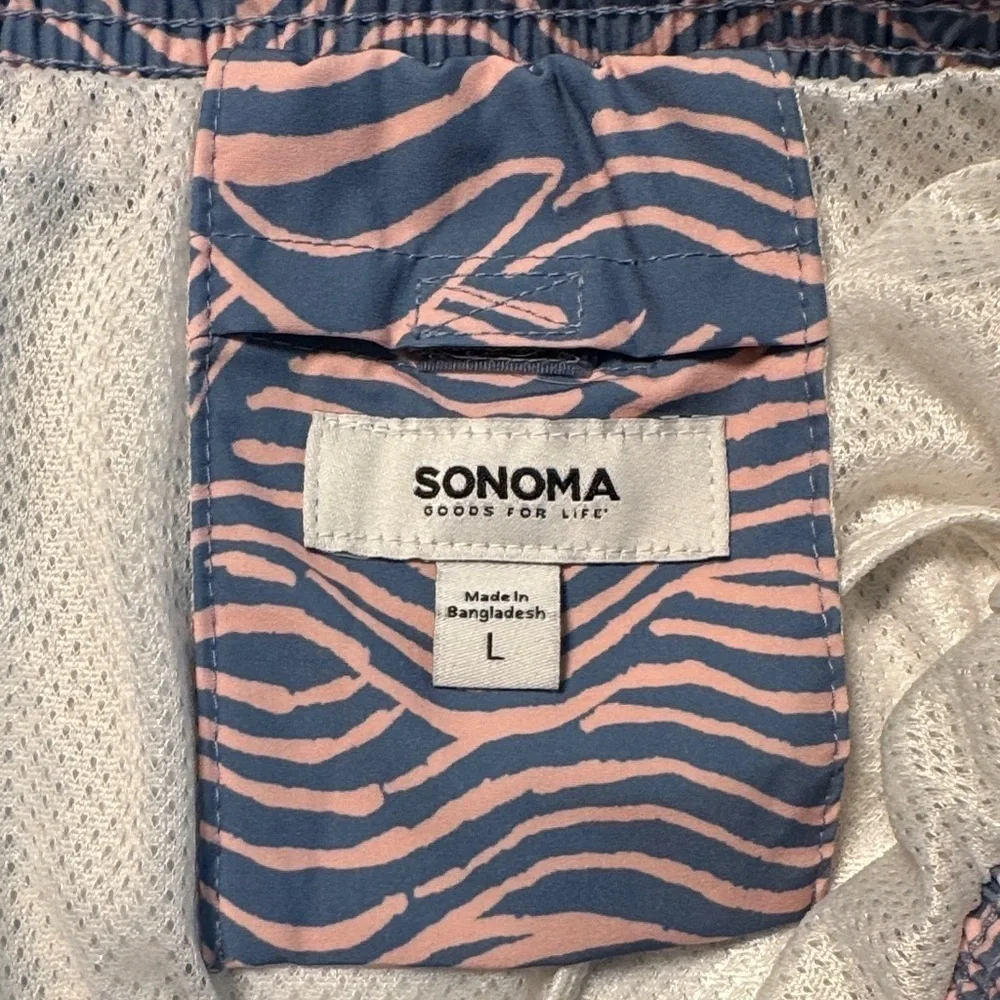 Sonoma Men's Swim Trunks with Pink and Blue Wave Pattern